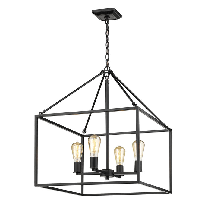 Golden 2072-4 BLK Four Light Chandelier, Matte Black