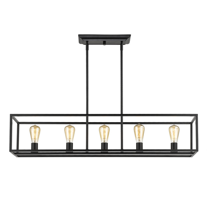 Golden 2072-LP BLK Five Light Linear Pendant, Matte Black