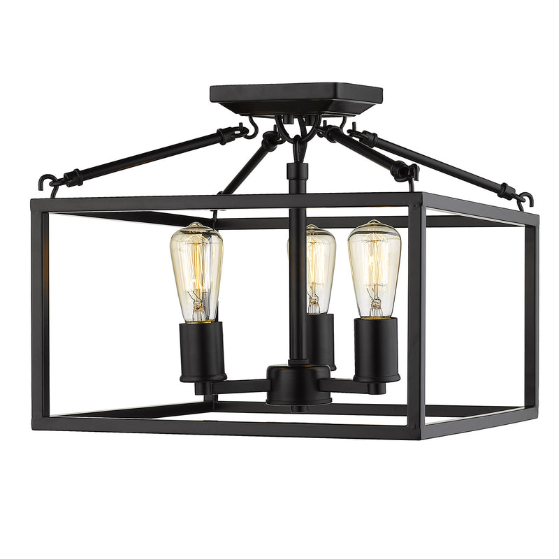 Golden 2072-SF BLK Three Light Semi-Flush Mount, Matte Black