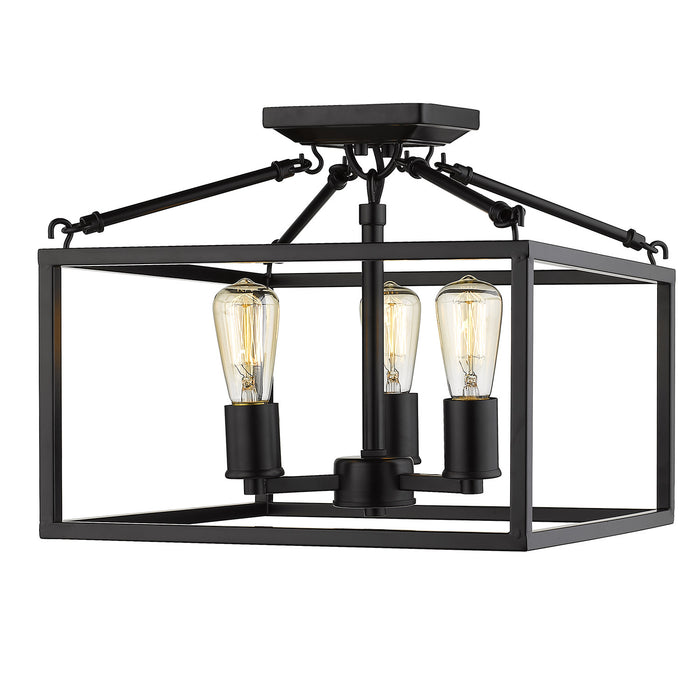 Golden 2072-SF BLK Three Light Semi-Flush Mount, Matte Black
