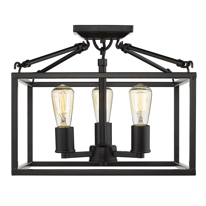 Golden 2072-SF BLK Three Light Semi-Flush Mount, Matte Black