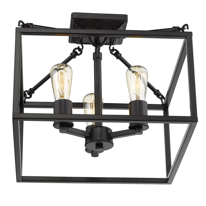Golden 2072-SF BLK Three Light Semi-Flush Mount, Matte Black