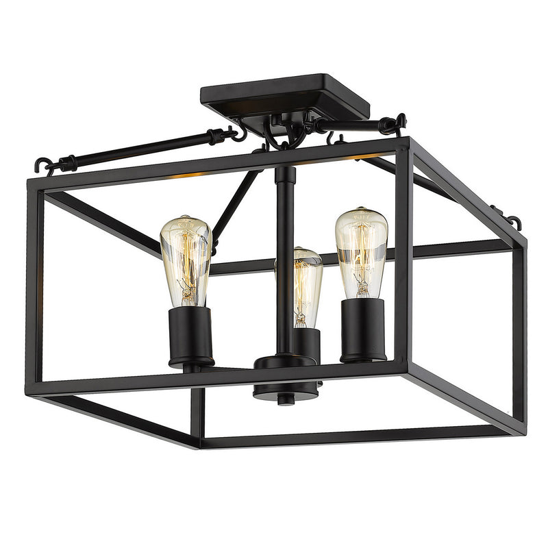 Golden 2072-SF BLK Three Light Semi-Flush Mount, Matte Black