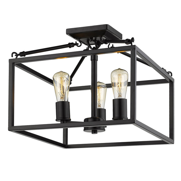 Golden 2072-SF BLK Three Light Semi-Flush Mount, Matte Black