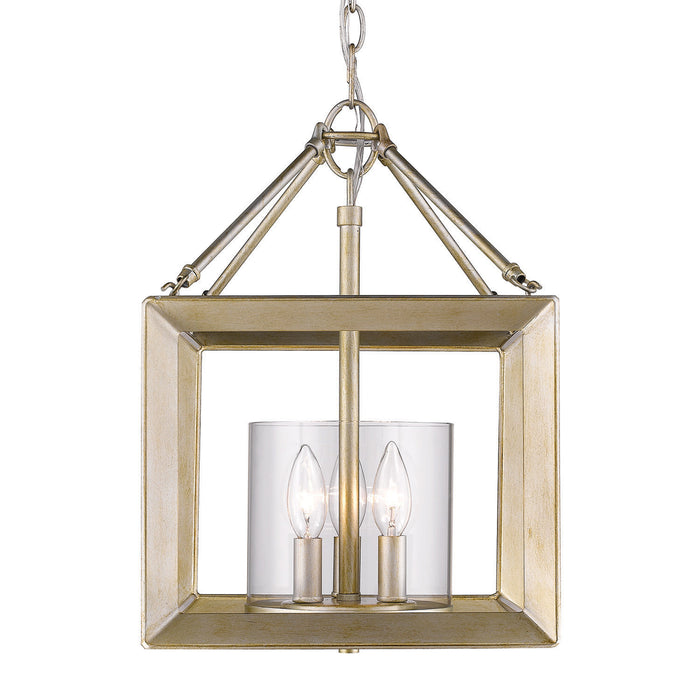 Golden 2073-M3 WG-CLR Three Light Mini Chandelier, White Gold