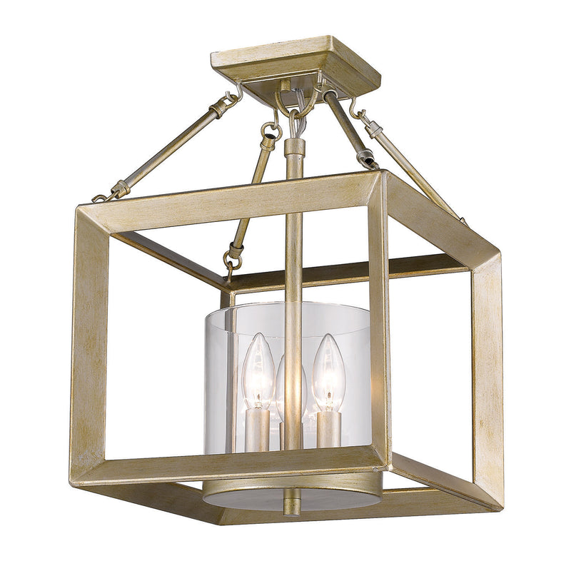 Golden 2073-M3 WG-CLR Three Light Mini Chandelier, White Gold