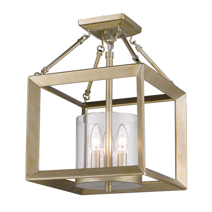 Golden 2073-M3 WG-CLR Three Light Mini Chandelier, White Gold