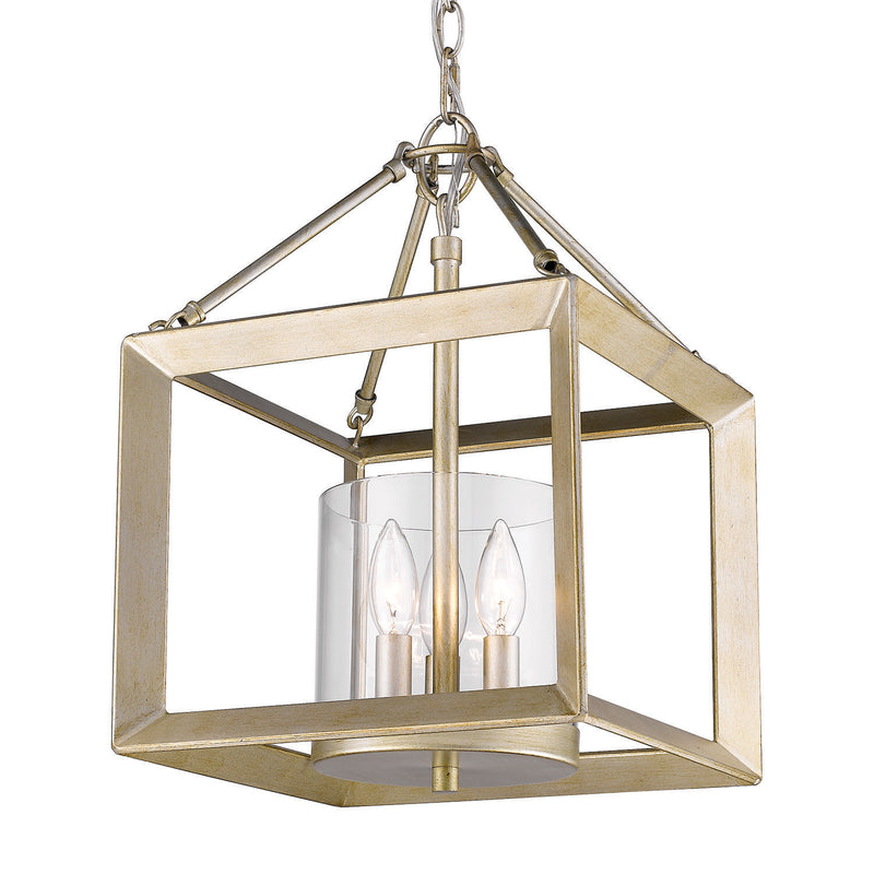 Golden 2073-M3 WG-CLR Three Light Mini Chandelier, White Gold