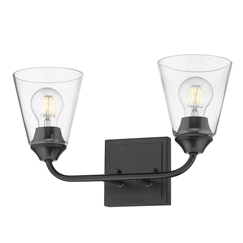 Golden 2120-BA2 BLK-CONE-CLR Two Light Bath Vanity, Matte Black