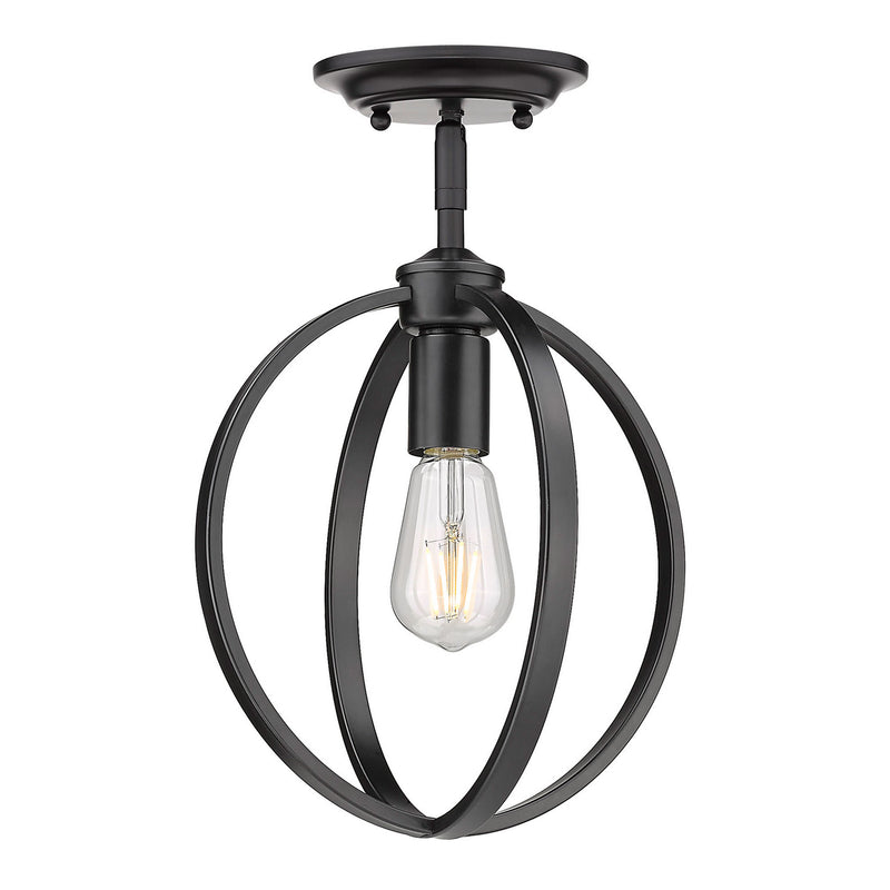 Golden 3167-1SF BLK One Light Semi-Flush Mount, Matte Black