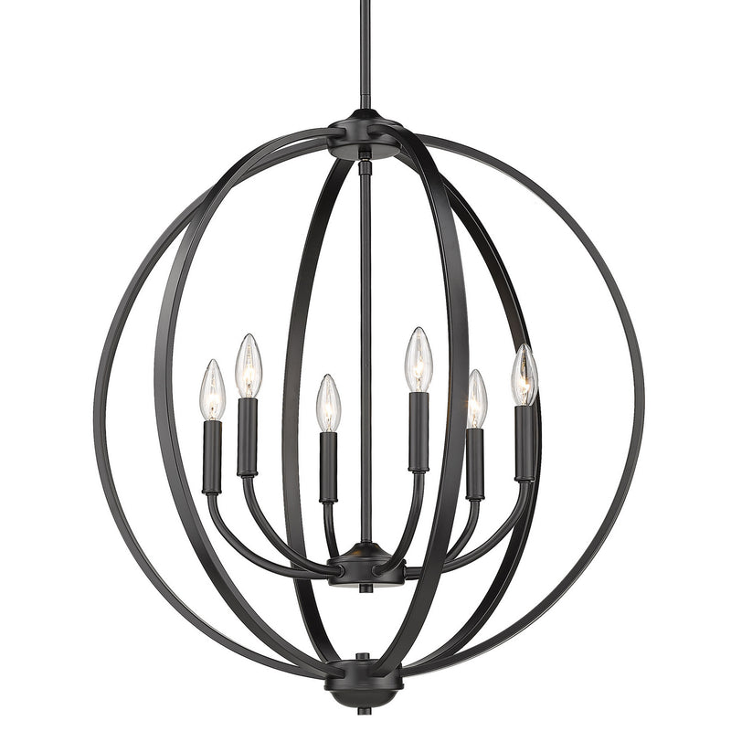 Golden 3167-6 BLK Six Light Chandelier, Matte Black