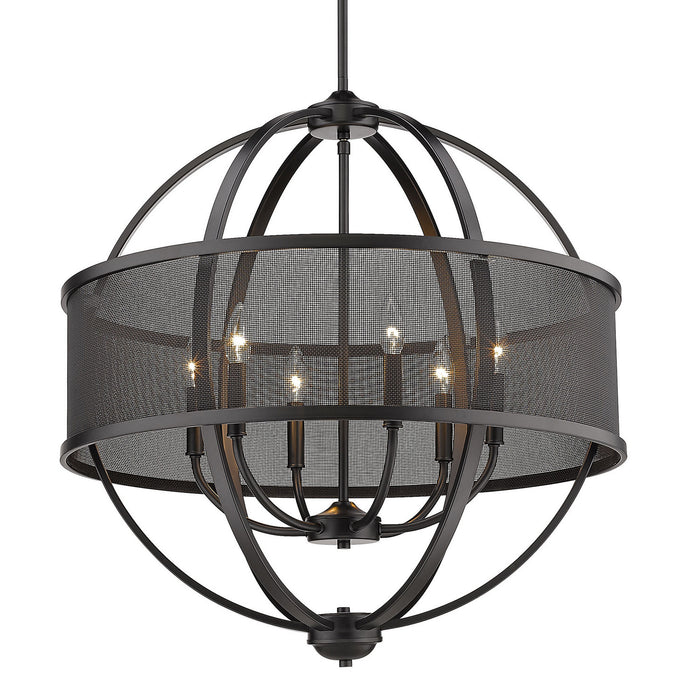 Golden 3167-6 BLK-BLK Six Light Chandelier, Matte Black