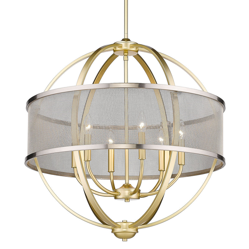 Golden 3167-6 OG-PW Six Light Chandelier, Olympic Gold