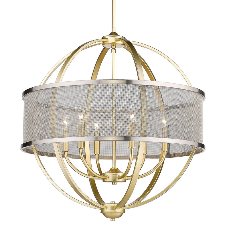 Golden 3167-6 OG-PW Six Light Chandelier, Olympic Gold