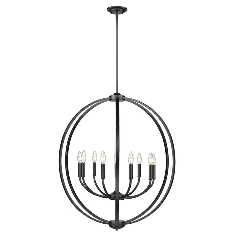 Golden 3167-9 BLK Nine Light Chandelier, Matte Black