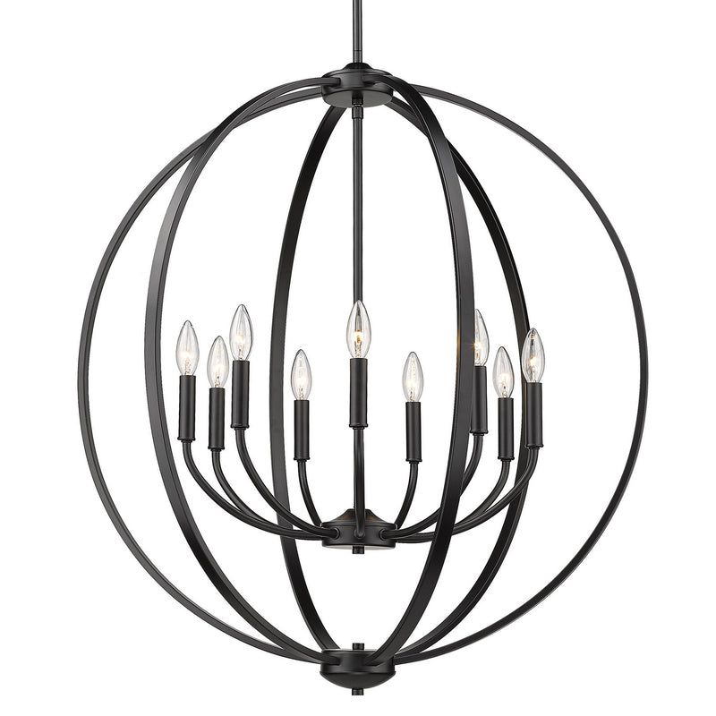 Golden 3167-9 BLK Nine Light Chandelier, Matte Black