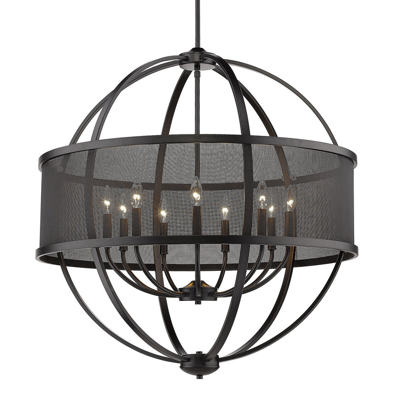 Golden 3167-9 BLK-BLK Nine Light Chandelier, Matte Black