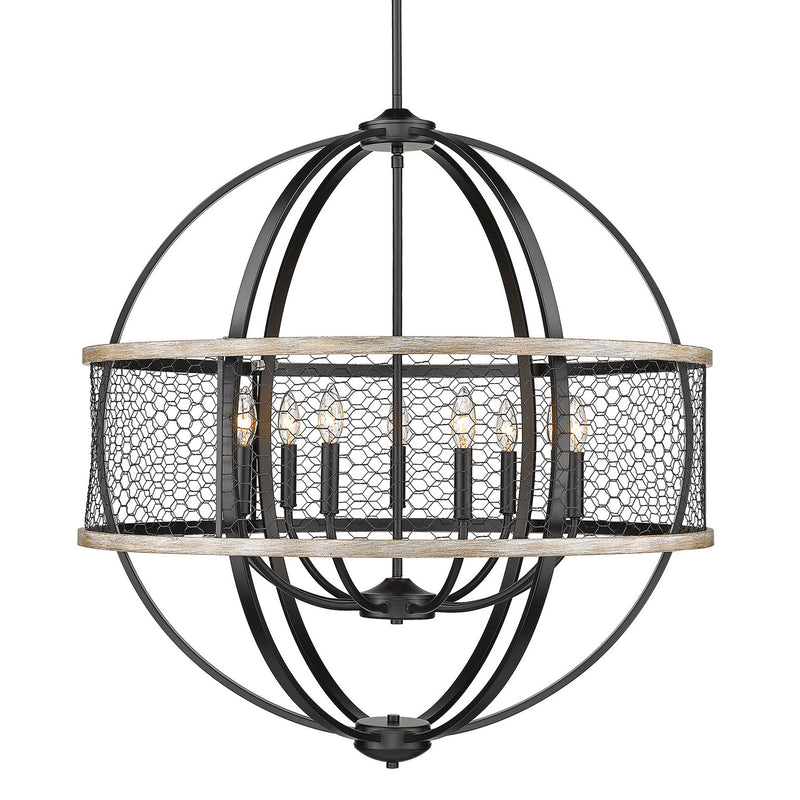 Golden 3170-9 BLK-CW Nine Light Chandelier, Matte Black