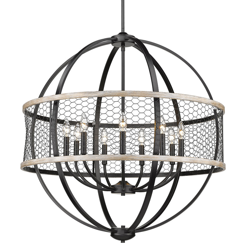 Golden 3170-9 BLK-CW Nine Light Chandelier, Matte Black