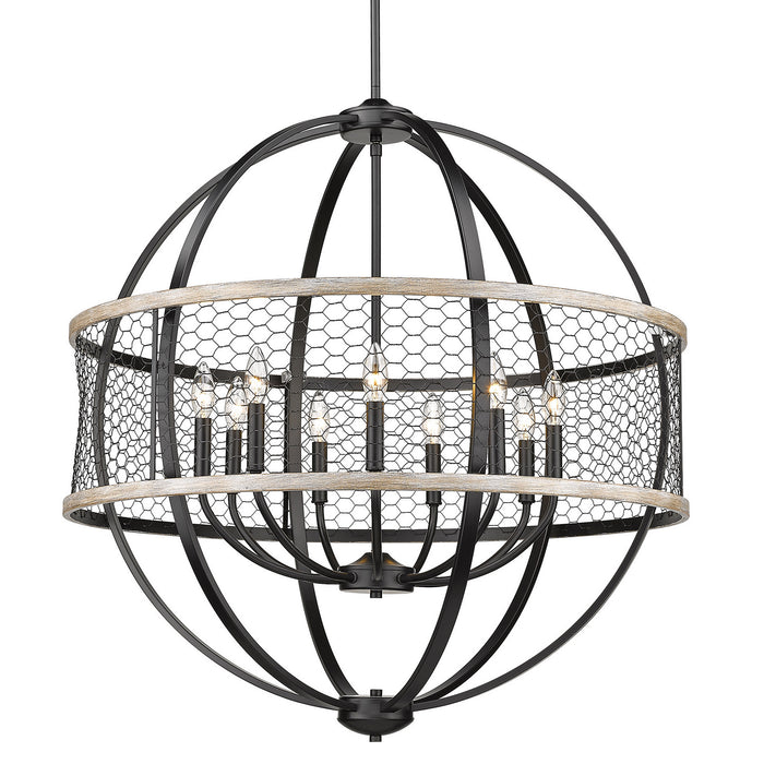 Golden 3170-9 BLK-CW Nine Light Chandelier, Matte Black