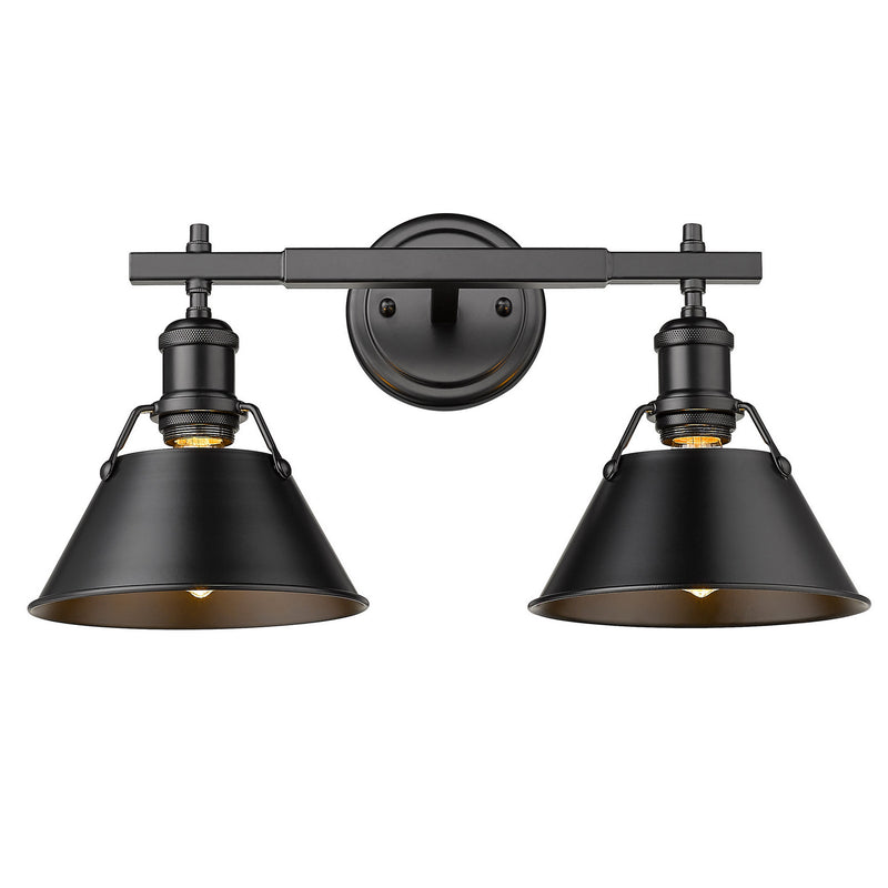 Golden 3306-BA2 BLK-BLK Two Light Bath Vanity, Matte Black