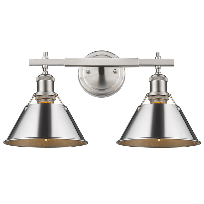 Golden 3306-BA2 PW-CH Two Light Bath Vanity, Pewter