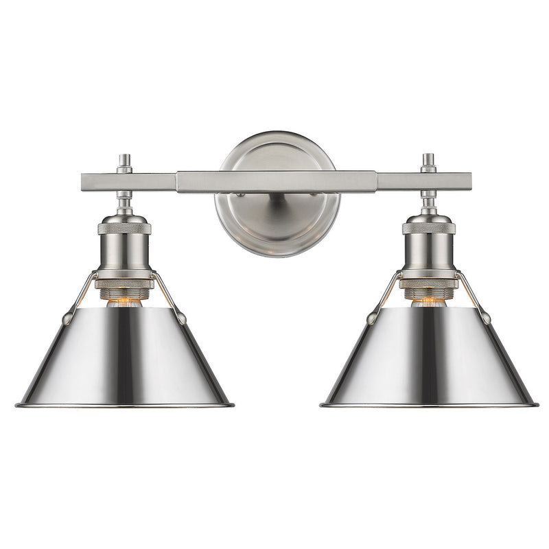 Golden 3306-BA2 PW-CH Two Light Bath Vanity, Pewter