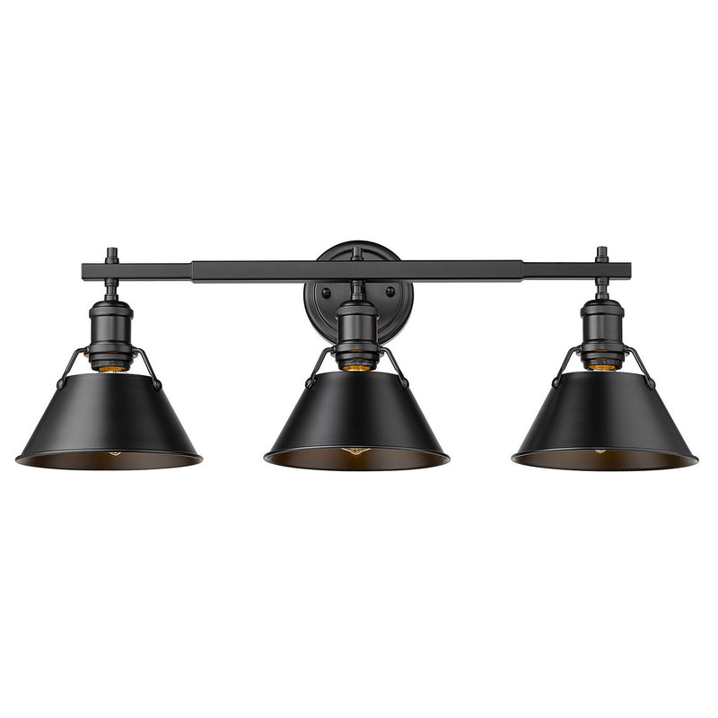 Golden 3306-BA3 BLK-BLK Three Light Bath Vanity, Matte Black