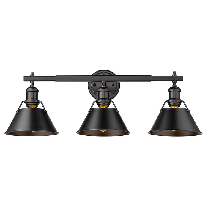 Golden 3306-BA3 BLK-BLK Three Light Bath Vanity, Matte Black
