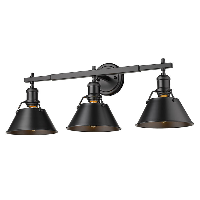 Golden 3306-BA3 BLK-BLK Three Light Bath Vanity, Matte Black