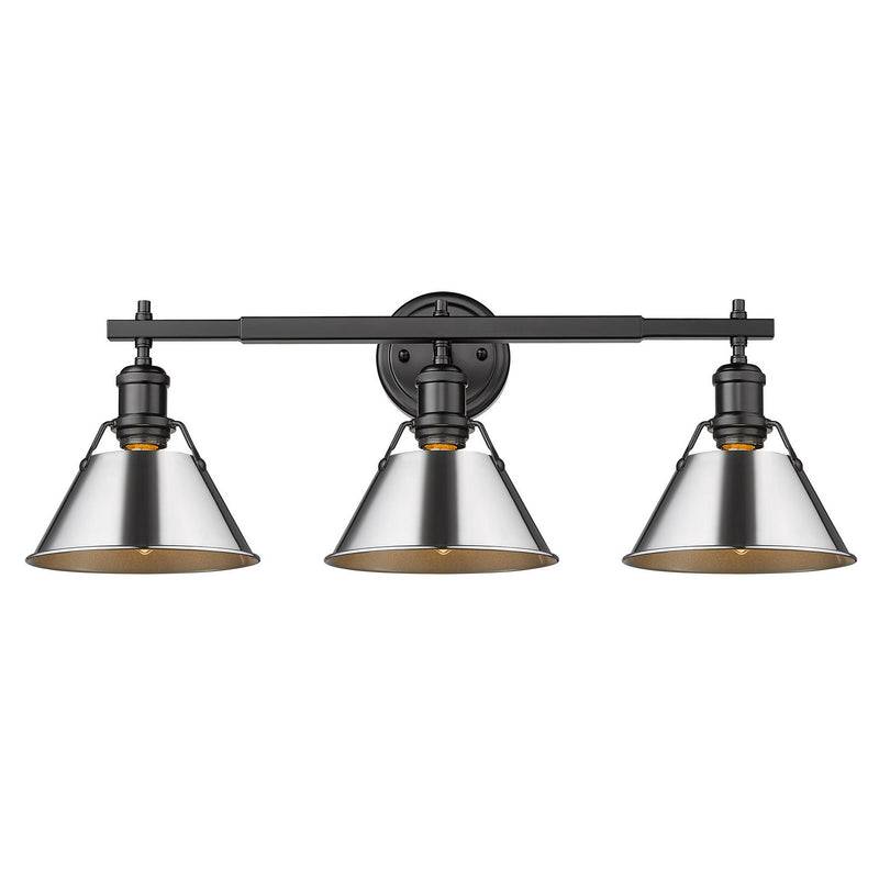 Golden 3306-BA3 BLK-CH Three Light Bath Vanity, Matte Black