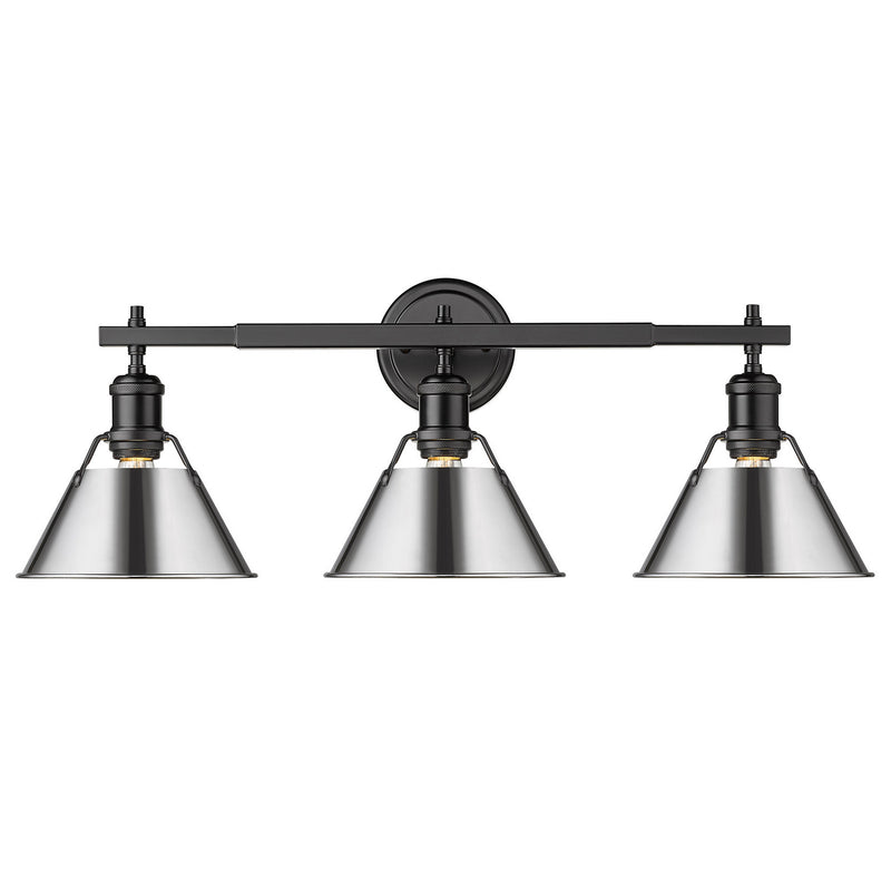Golden 3306-BA3 BLK-CH Three Light Bath Vanity, Matte Black