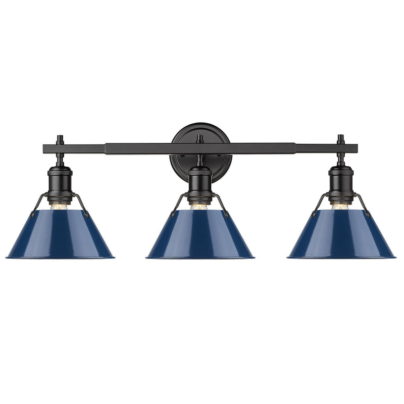 Golden 3306-BA3 BLK-NVY Three Light Bath Vanity, Matte Black