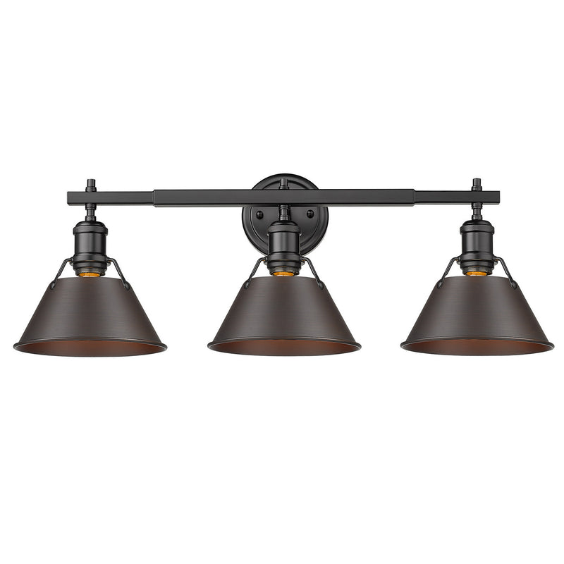 Golden 3306-BA3 BLK-RBZ Three Light Bath Vanity, Matte Black