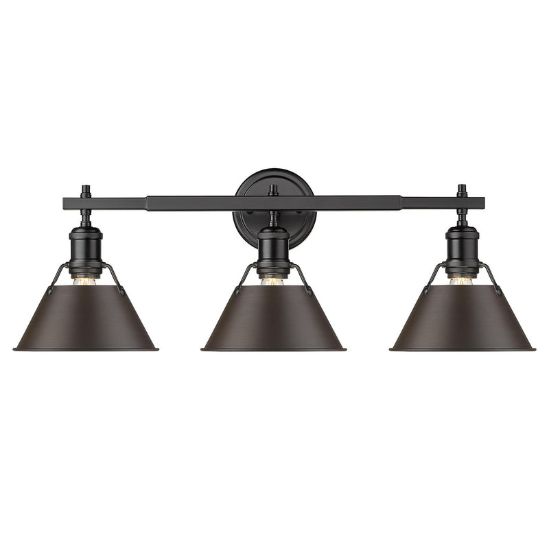Golden 3306-BA3 BLK-RBZ Three Light Bath Vanity, Matte Black