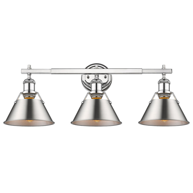 Golden 3306-BA3 CH-PW Three Light Bath Vanity, Chrome