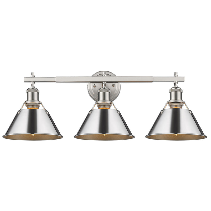 Golden 3306-BA3 PW-CH Three Light Bath Vanity, Pewter