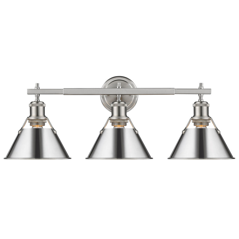 Golden 3306-BA3 PW-CH Three Light Bath Vanity, Pewter