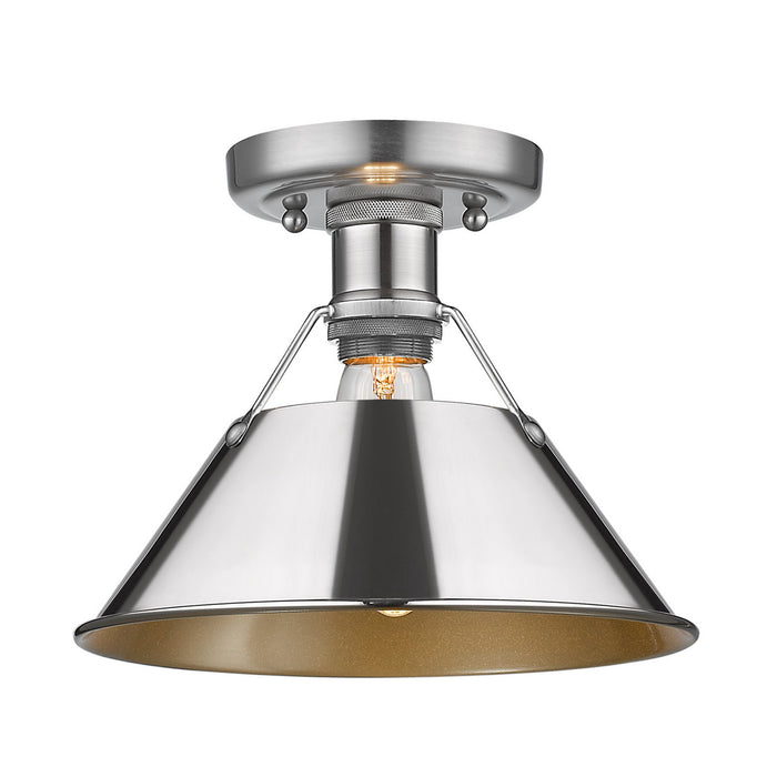 Golden 3306-FM PW-CH One Light Flush Mount, Pewter