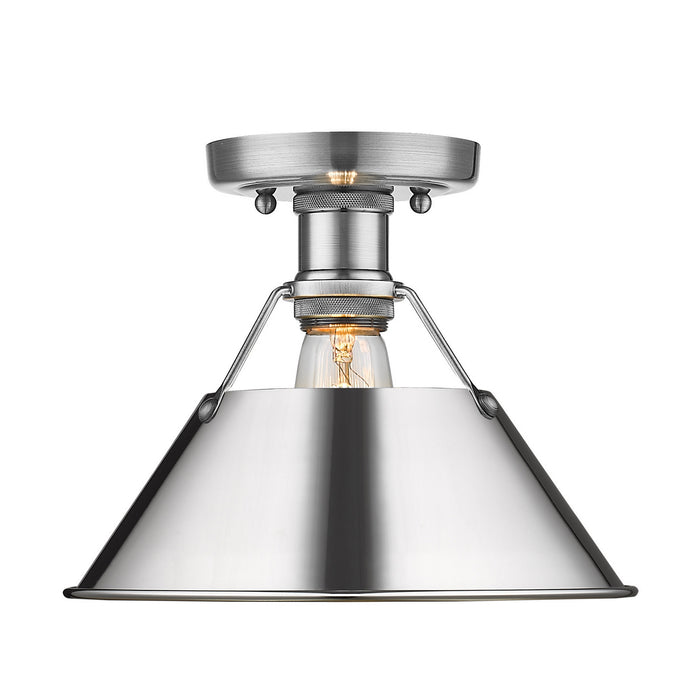 Golden 3306-FM PW-CH One Light Flush Mount, Pewter