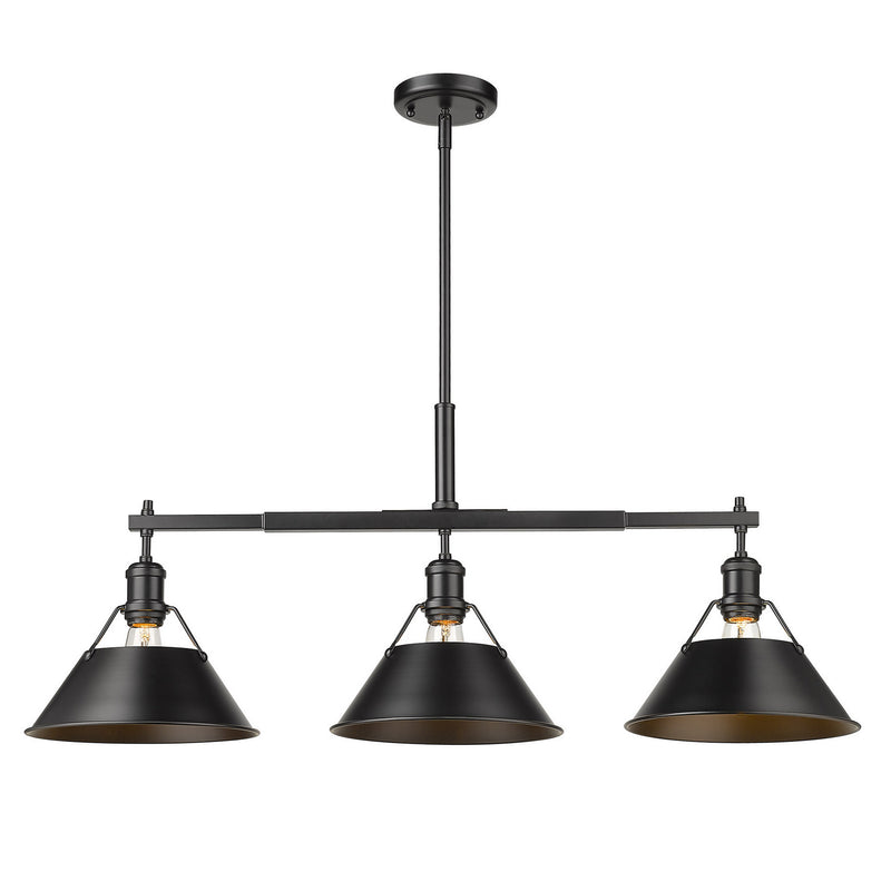 Golden 3306-LP BLK-BLK Three Light Linear Pendant, Matte Black