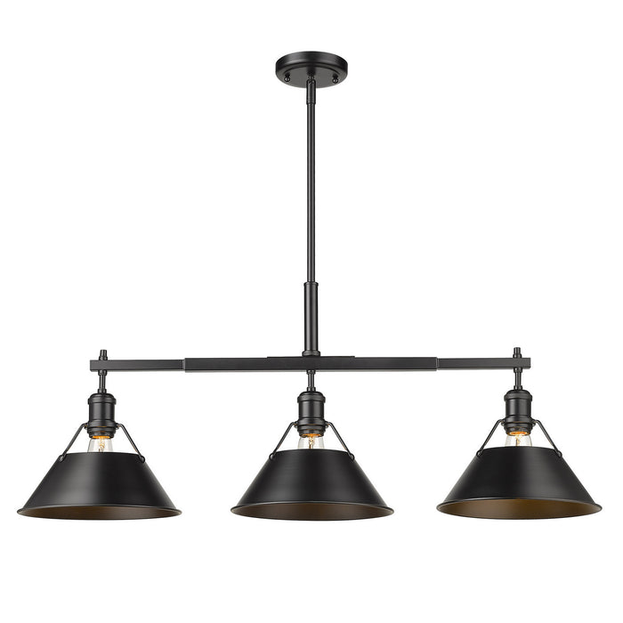 Golden 3306-LP BLK-BLK Three Light Linear Pendant, Matte Black