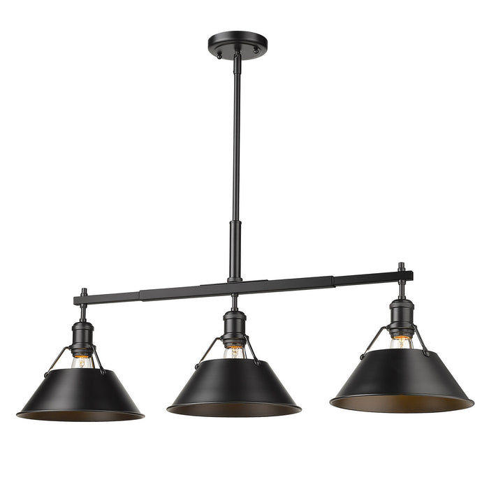 Golden 3306-LP BLK-BLK Three Light Linear Pendant, Matte Black