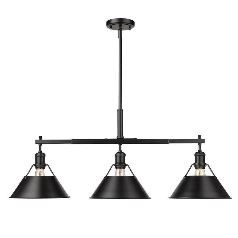Golden 3306-LP BLK-BLK Three Light Linear Pendant, Matte Black
