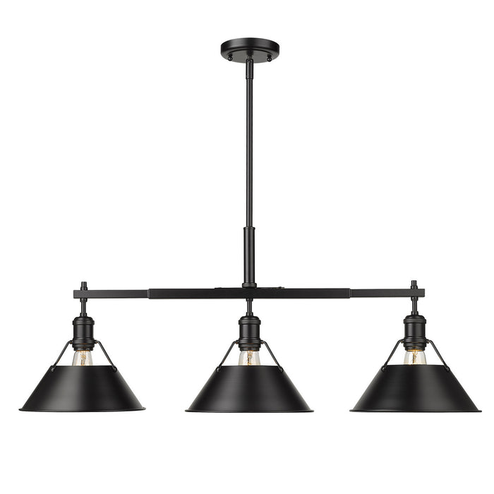 Golden 3306-LP BLK-BLK Three Light Linear Pendant, Matte Black