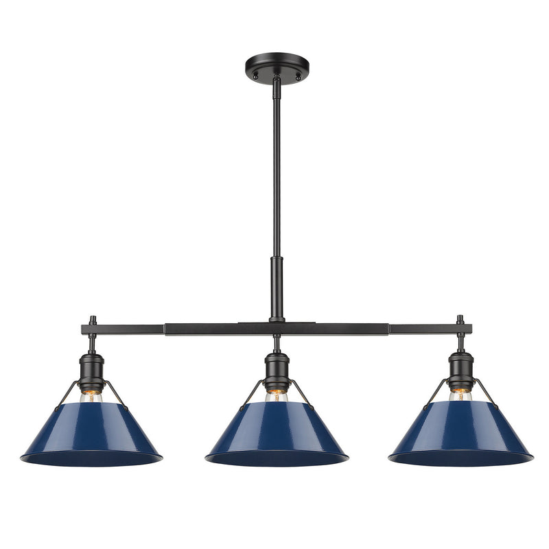 Golden 3306-LP BLK-NVY Three Light Linear Pendant, Matte Black