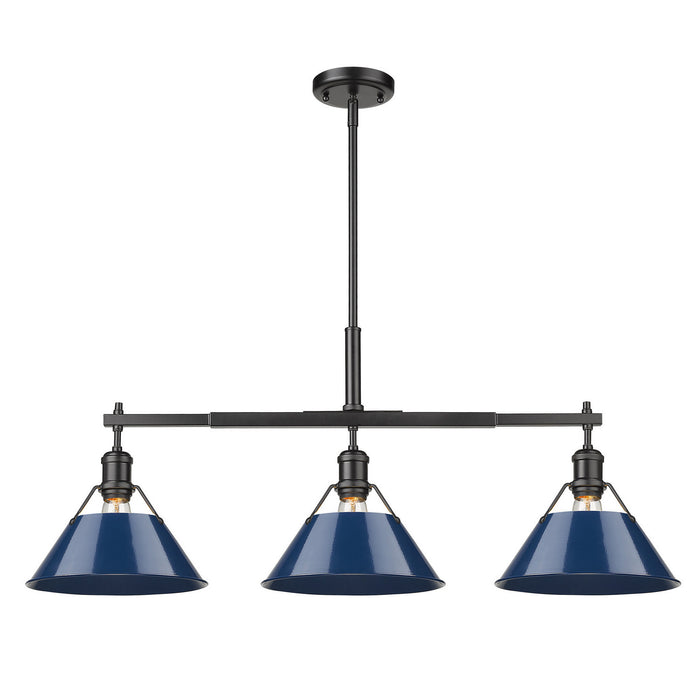 Golden 3306-LP BLK-NVY Three Light Linear Pendant, Matte Black