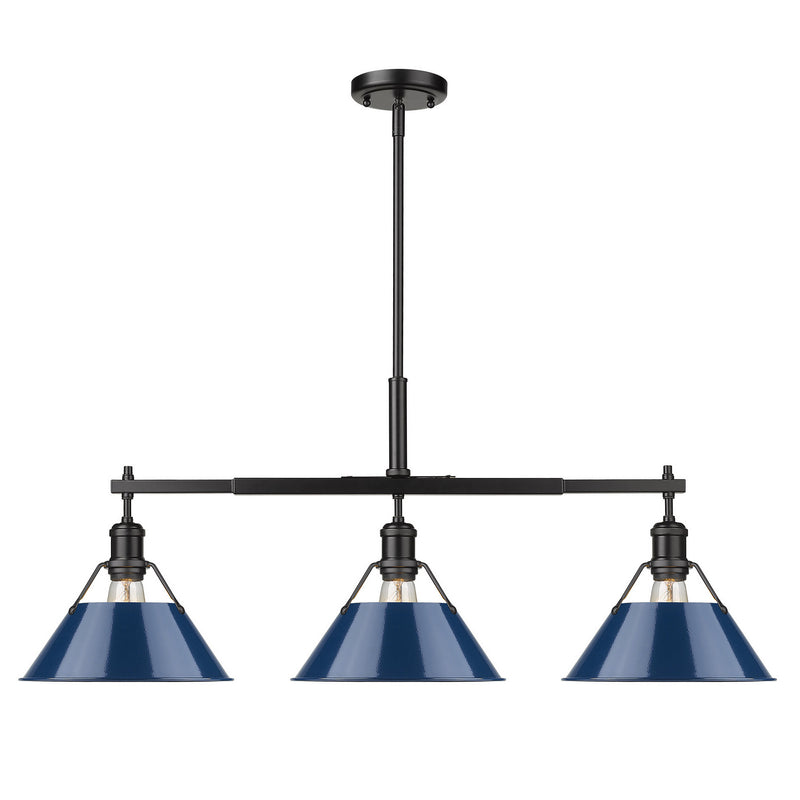 Golden 3306-LP BLK-NVY Three Light Linear Pendant, Matte Black