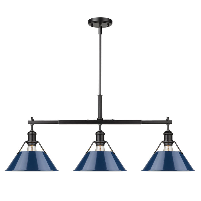 Golden 3306-LP BLK-NVY Three Light Linear Pendant, Matte Black
