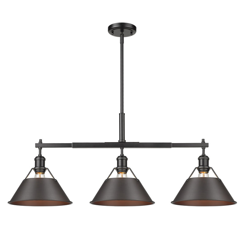 Golden 3306-LP BLK-RBZ Three Light Linear Pendant, Matte Black